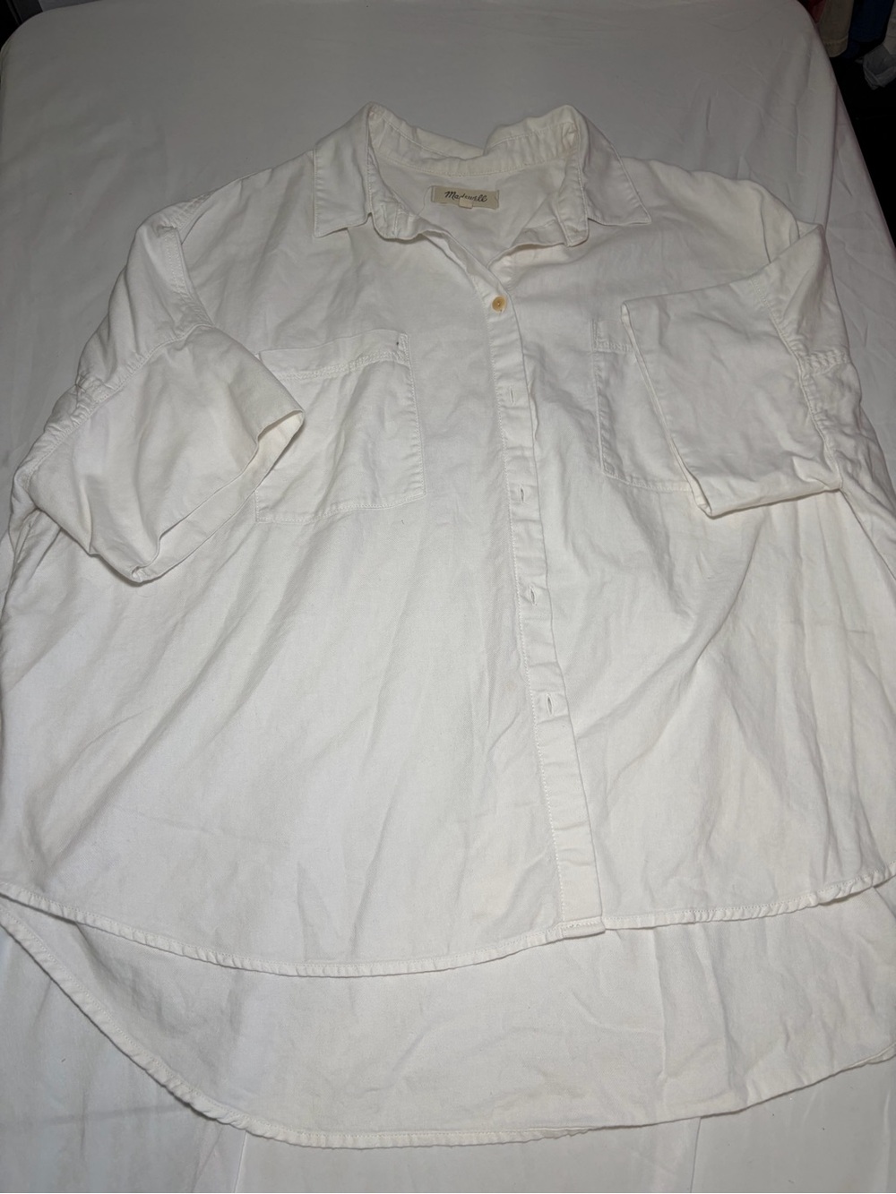 Madewell White Button Down Shirt Women’s XXL Front Pocket Short Sleeve Top